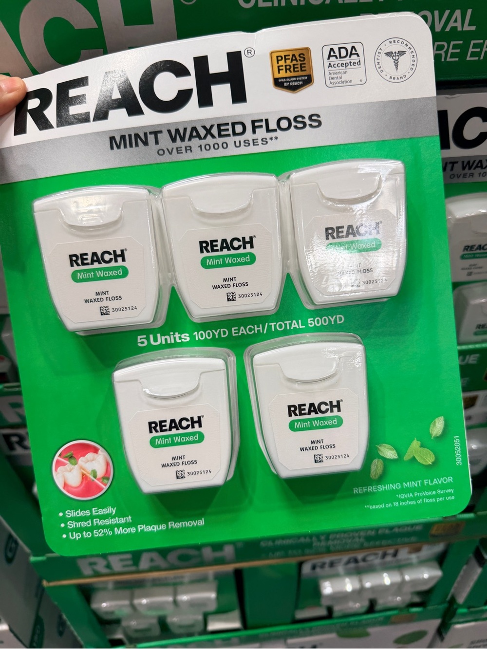 REACH Mint Waxed Floss - White & Green 5-Pack